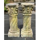 A pair of antique reconstituted stone column pot s