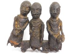A 19thC. Benin bronze figure group a/f, 6.75in wid