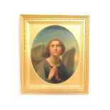 A large 19thC. oil painting of an angel set in gil