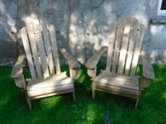 Dairymaid's Cottage: A pair of Adirondack style garden chairs, one chair has damaged slat