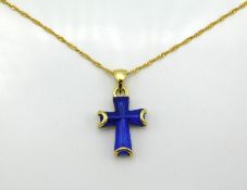 A 14ct gold chain & pendant set with lapis lazuli,