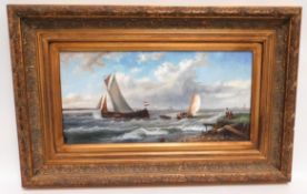 Vincento de Luca - coastal seascape with sailboats
