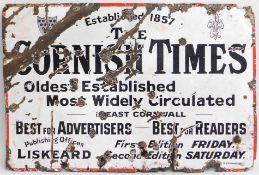 An early Cornish Times, Liskeard newspaper enamel