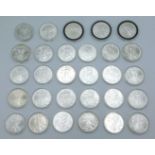 A collection of 29 American silver eagle proof dollars dating from 1986-2014, approx. 876.3g