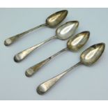 Four George III, 1805, London silver tablespoons,