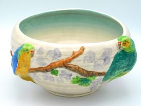 A Clarice Cliff budgerigar bowl, 8.75in diameter