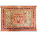 Games Room: A silk & wool Persian rug, 67in x 46.5