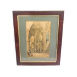 A 19thC. oak framed watercolour of interior of cat