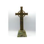 A bronze Isle of Iona Celtic cross with Scottish g