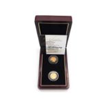 A cased two coin set comprising two 22ct gold full sovereigns with proof finish, 1979 & 2009, QEII a