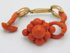 An antique coral bracelet a/f mounted with rose go