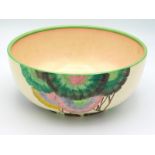 A Clarice Cliff 'Rhodanthe' pattern bowl, 7.75in d