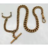 A 9ct gold Albert chain, fob a/f, with T-bar, 12.2