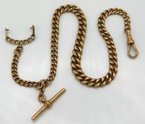 A 9ct gold Albert chain, fob a/f, with T-bar, 12.2