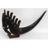 An Indonesian Batak tribal art medicine horn, 23in
