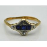 An art deco 18ct gold ring with platinum mount set