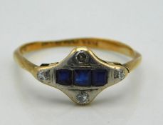 An art deco 18ct gold ring with platinum mount set