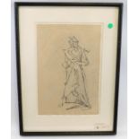 Jacques Villion pen & ink sketch of cloaked figure