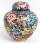 A decorative Oriental cloisonne jar & cover
