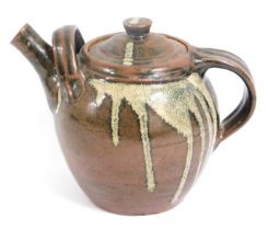 A studio pottery teapot, possibly by Thibaut Chague, 10.75in wide x 7.25in high
