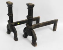A substantial pair of antique iron firedogs, 18in