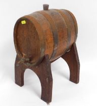 A coopered oak barrel & stand with dispenser tap,