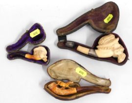 Three cased meerschaum pipes. one a/f