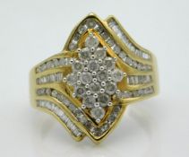 A 9ct gold diamond cluster ring, 3.7g, size O