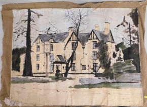 A rolled canvas oil of The Lawns Inn, Yate, Bristo