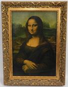 A framed canvas print of the Mona Lisa, 26.25in x