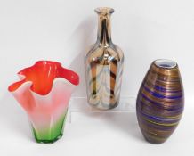 Three pieces of modern art glass, tallest 13.75in