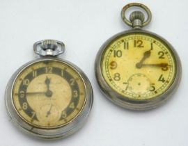 An Ingersol pocket watch, running, twinned with on