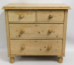 A 19thC. stripped pine farmhouse chest of drawers,