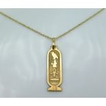 An 18in long 9ct gold chain with 35mm drop Egyptia