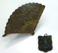 A Meiji period Japanese bronze fan menu holder twi