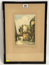 A hand signed George H Downing print of a Courtyar