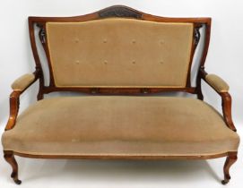 A 19thC. mahogany framed upholstered sofa, 52.5in