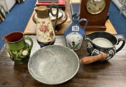 A Doulton stoneware ewer, a Buchan stoneware carafe & two jugs, Corona & Nicholas Hilliard studio po