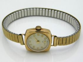 A ladies 9ct gold cased wristwatch, lacking one ha