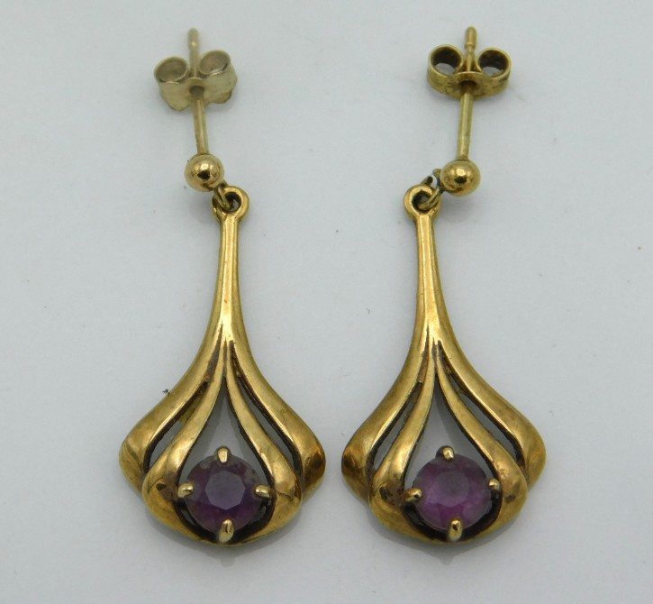 A pair of 9ct gold art nouveau style amethyst set