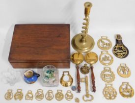 An antique mahogany box, a quantity of various siz