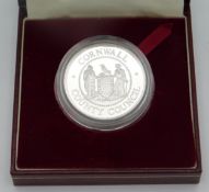 A cased Cornwall Council silver proof crown for 25