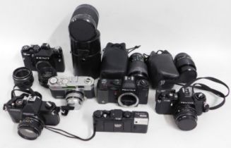 Film cameras including a Petri 2.8, Pentax A3, Pen