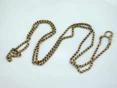 A 9ct gold guard chain, 46in long, 27g