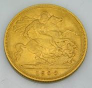 A Victorian 1900 22ct gold half gold sovereign