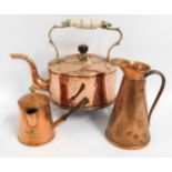 A 19thC. copper fireside kettle twinned with a bra