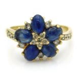 A 9ct gold ring set with sapphire & diamond, missi