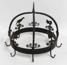 A wrought iron ceiling pot hanger, 16.25in drop x