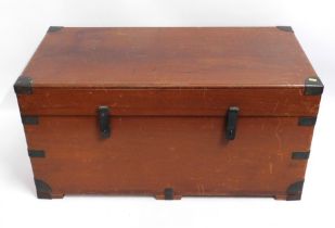 A large, 19thC. camphor wood trunk, split to rear