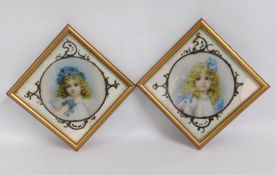 A pair of Victorian paintings on glass, later fram